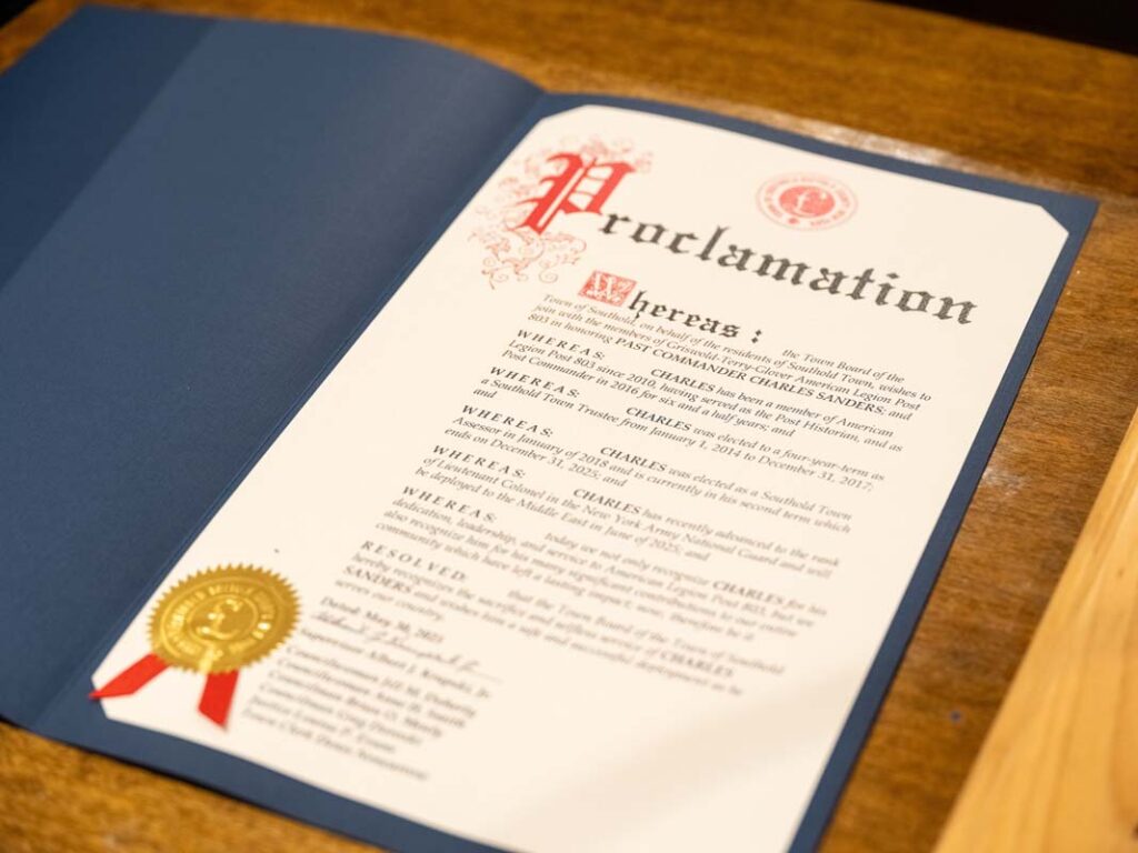 A proclamation dedicated to Lt. Col. Charles Sanders