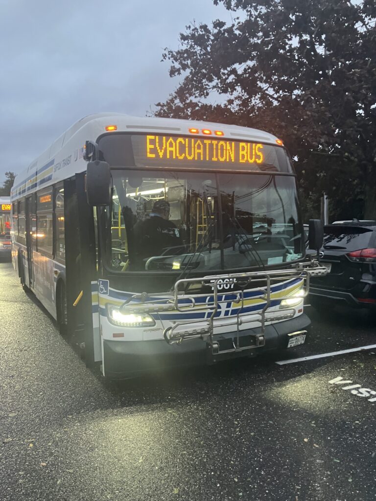 One of two buses used to evacuate residents at 120-bed facility. (Credit: Jim Willse)